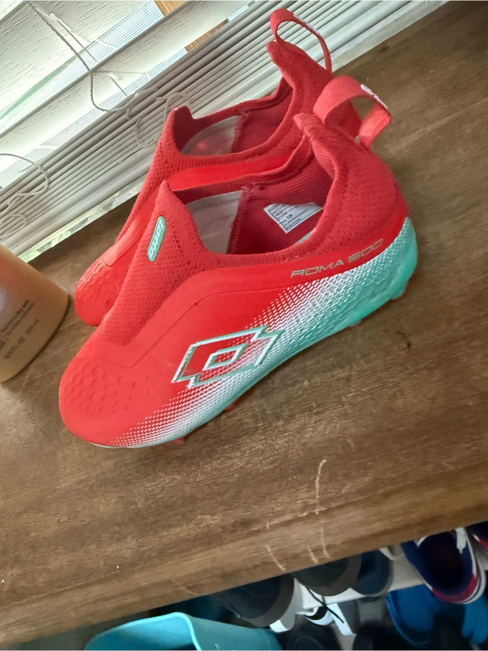OTTO Red Slip-On Kids Soccer Sneakers with Teal Gradient Sole